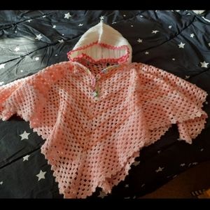 Pink afghan poncho upcycled ladies S child L